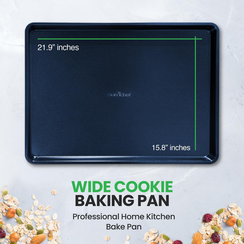 NutriChef Non-Stick XL Cookie Sheet for Baking - Premium Extra Large Carbon Steel Baking Tray for Cookies, Jelly Rolls, Pastries, & More - Blue Diamond, 22" x 16"