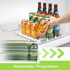Soda Can Dispenser for Refrigerator - 3 Row Automatic Pusher Glide, Fridge Bottle Rack Drink Organizer, Self-Pushing Width Adjustable Beverage Storage Holds Up to 12 Cans (12.2inch, White)