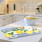 Lemon Blue Tiles Dish Drying Mat for Kitchen Counter Absorbent Microfiber Drying Pad, Large 18x24 in, Reversible Drainer Mats