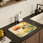 Honey Bee Dish Drying Mat for Kitchen Counter Absorbent Microfiber Small Drying Pad Dish Yellow Flowers Leaves Mats for Kitchen Countertops 16 x 18 Inch