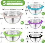 TeamFar Mixing Bowls, 5PCS Stainless Steel Serving Salad Bowls with Lids, For Kitchen Mixing/Baking/Storing/Prepping, Visible & Airtight, Non-Slip Bottom - 4.6/3.5/1.5/1 / 0.7 QT, Multi-color