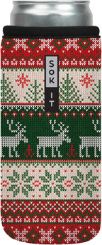 Sok It CanSok Sleeve for Beer & Soda Insulated Neoprene Cover (Holiday Sweater, 12oz Slim Can Sleeve)