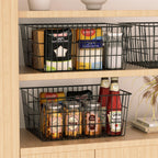 SANNO Large Freezer Baskets Metal Storage Organizer Bin Basket Wire Storage Basket for Kitchen Pantry Bathroom Large Metal Farmhouse Food Fruit Produce Organizer Bins,black,8