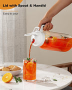 64oz Glass Pitcher, 2 Quart Mason Jar Pitcher with Lid and Spout | Wide Mouth | Airtight | Leakproof | Glass Water Jug for Juice, Sun Iced Tea, Cold Brew Coffee, Milk Storage, White