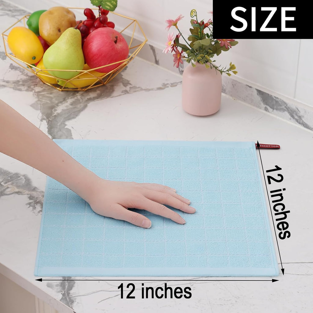 Homaxy 100% Cotton Terry Kitchen Dish Cloths, Ultra Soft and Absorbent Dish Towels for Kitchen, Suitable for Drying and Washing Dishes, 8 Pack, 12 x 12 Inches,Sky Blue