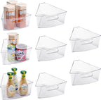 Oubonun Lazy Susan Organizers Set of 8, 11.6’’ x 10.2’’ x 4.1’' Plastic Transparent Kitchen Cabinet Storage Bins with Handle, 4.1" Deep Container, 1/8 Wedge - Food Safe, without BPA