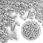 Dazzjoy Edible Silver Star Pearl Sprinkles, Ball Sugar Candy, Edible Silver Pearls for Cake Sprinkles, 130g/4.58oz, Cupcake & Cookies Topper Decoration, Wedding Party Halloween Christmas Supplies