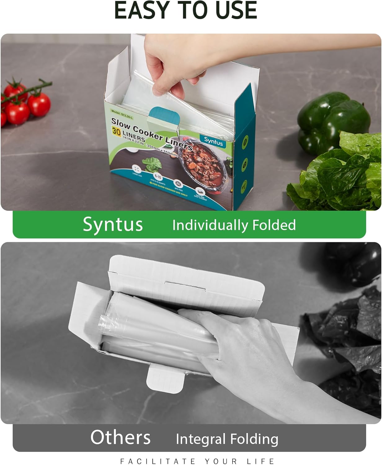Syntus Slow Cooker Liners, 15 Count Cooking Bags Large Size Disposable Pot Liners Plastic Bags, Fit 3QT to 8QT for Slow Cooker Cooking Trays, 13"x 21", 15 Liners
