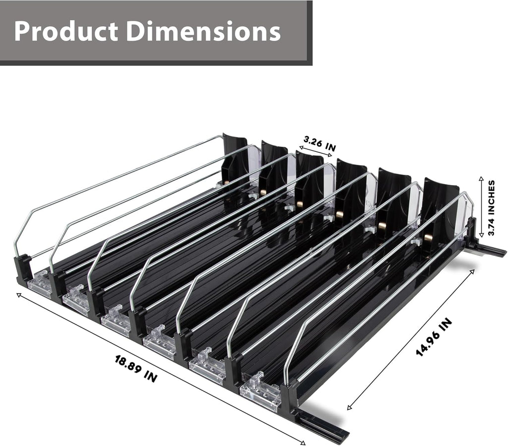 Upgraded Drink Organizer for Fridge – Adjustable Width Soda Can Organizer with Automatic Glide, Space-Saving Refrigerator Can Dispenser Holds Up to 30 Cans – Drink Holder for Fridge (6 Rows, Black)