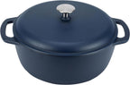 Amazon Basics Cast Iron Dutch Oven Pot with Lid, Enameled, Round, Dual Handles, Heavy-Duty, Medium, 6-Quart, Matte Navy