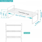 iPEGTOP Expandable Cabinet Storage Shelf Organizer Rack, Heavy Duty Stackable Steel Metal Spice Rack Adjustable Height Pantry Garage Shelf for Counter Kitchen Organization, White - 1 Pack