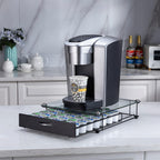 Rice rat Coffee Pod Holder for Keurig Pods Glass Top Drawer,K cup Holder Capsule Display Storage compatibility 42 k-cup(Black)