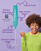 Elementi Powerful Frother Wand – Lightweight Milk Frother & Drink Mixer Handheld, Matcha Whisk for Dreamy Lattes, Powerful Coffee Mixer Wand & Blender Stirrer - Make Creamy Cappuccinos at Home (Teal)