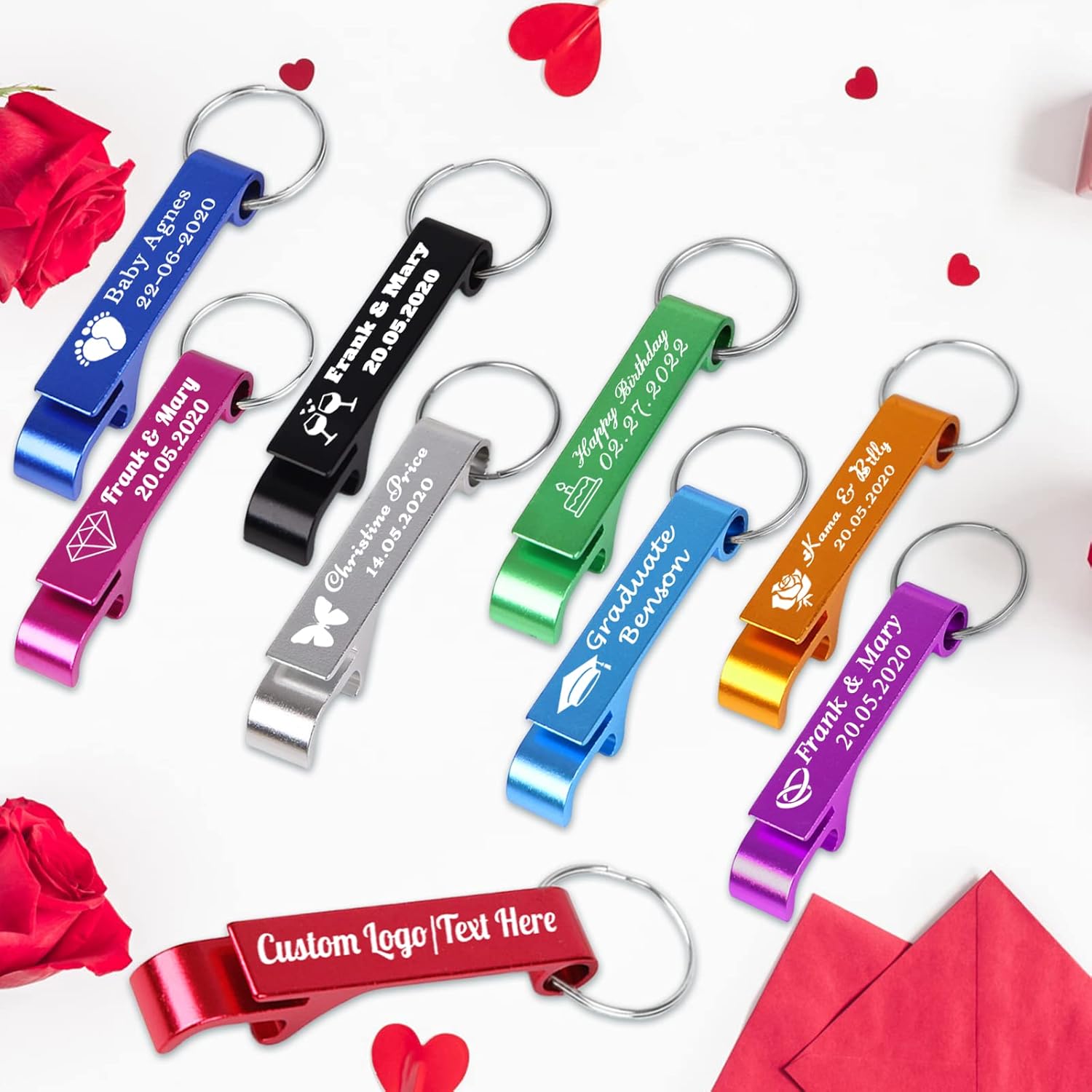 100PCS Personalized Bottle Opener Keychain Bulk Custom Beer Bottle Opener with Logo Text Engraved Wedding Bottle Opener Favors Customized Gifts for Guests Baby Shower Birthday Party-Sky Blue