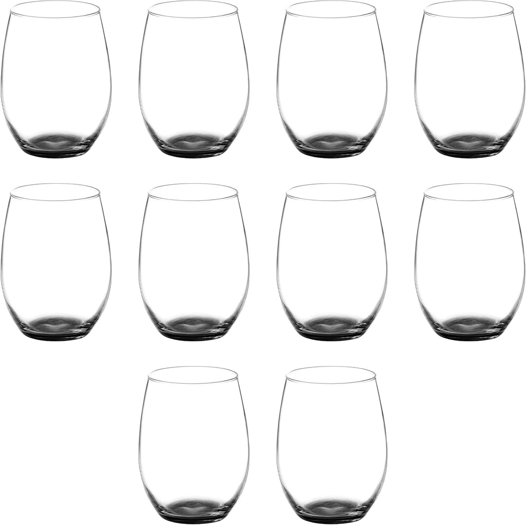 DISCOUNT PROMOS 10 ARC Stemless Wine Glasses Set, 21 oz. - Chardonnay, Cabernet, Merlot, Sauvignon - Black
