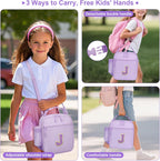 Initial Insulated Lunch Bag for Girls Kids, Back to School Gift, Reusable Leak-proof Lunch Box with Adjustable Strap for School Daycare Travel Picnic (Purple,J)
