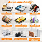 Over Sink Dish Drying Rack (Expandable Height/Length) (31-39.5L x 12W x 34-38H inches) Snap-On Design Large Dish Drainer Storage Counter Organizer