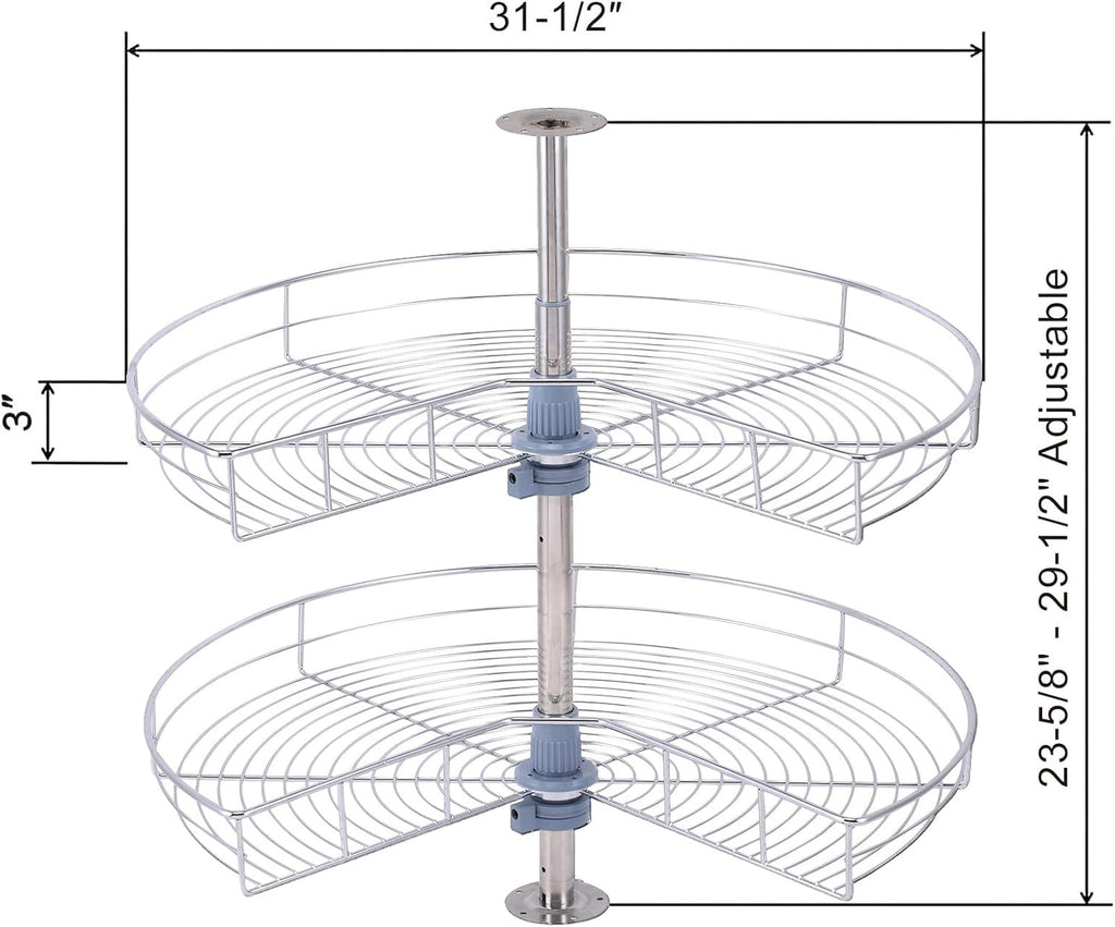 Dowell 32" Kidney Lazy Susan, 2 Shelves, Kitchen Base Corner Cabinet Organizer (Chrome 4001 270 32)
