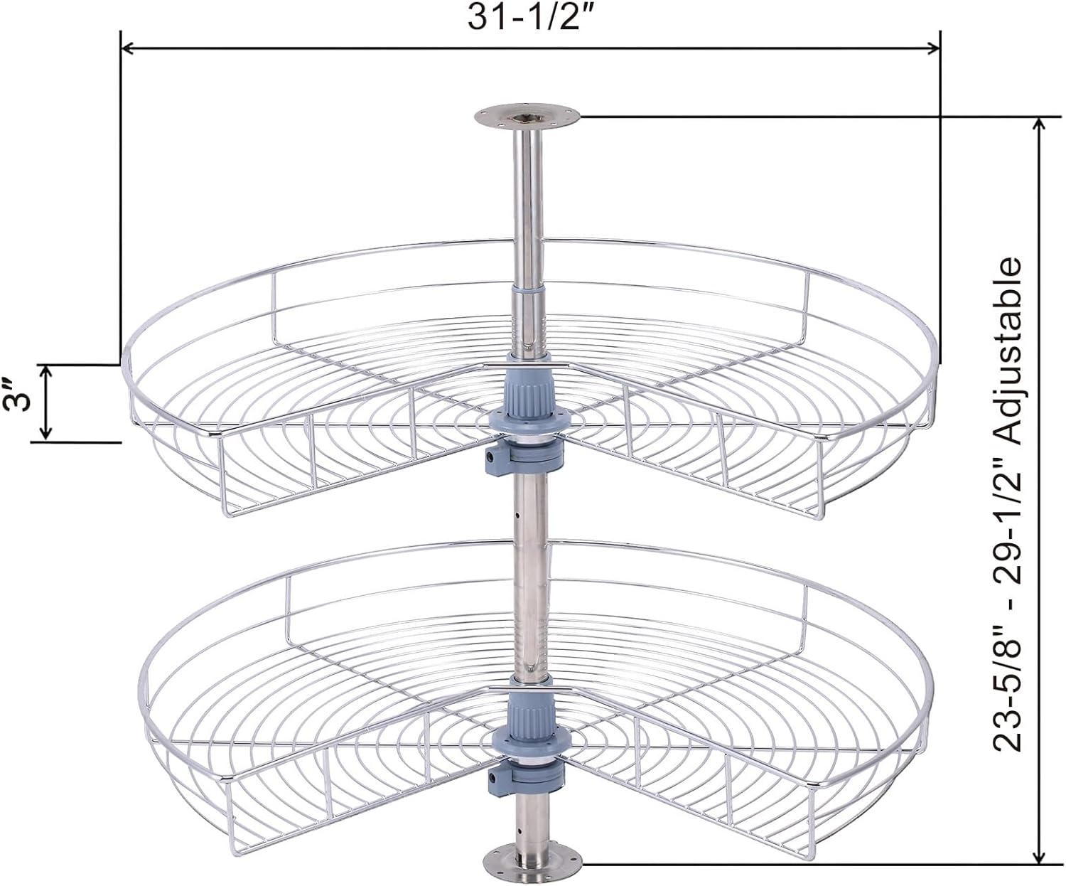 Dowell 32" Kidney Lazy Susan, 2 Shelves, Kitchen Base Corner Cabinet Organizer (Chrome 4001 270 32)