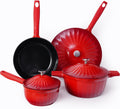 Nonstick Ceramic Cookware Set (7 Piece)–Titanium Cast Aluminum Pots and Pans Set with Lids, Non Toxic PFAS-Free Compatible with All Stovetops–Merlot Velvet