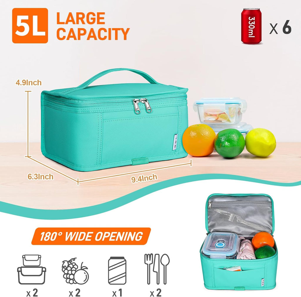 NOL Natural Organic Lifestyle Small Lunch Bag Mini Lunch Box Insulated Lunch Bag for Men/Women Leakproof Cooler Tote Bag Lightweight Nylon Waterproof Lunch Box For Work,Cyan
