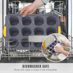 Silicone Muffin Pan with Metal Frame, Egg Bite Maker Silicone Molds for Baking, Cupcake Pans 12 Regular Size, Muffin Tins Easy to Pop Nonstick Non Toxic Bakeware for Oven (dark gray)