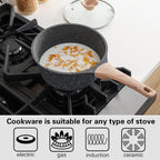 Kordisen Sauce Pan Set with Lid, 1.5QT & 2.5QT Non Stick Small Pots with Granite Coating, Saucepan with Pour Spout, Multipurpose Induction Cooking Pans, PFOA/PFOS Free