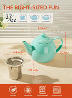 Sweese Teapots for Tea, 27 oz Porcelain Tea pot with Removable Stainless Steel Infuser, Tea Pots for Loose Tea - Mint Green