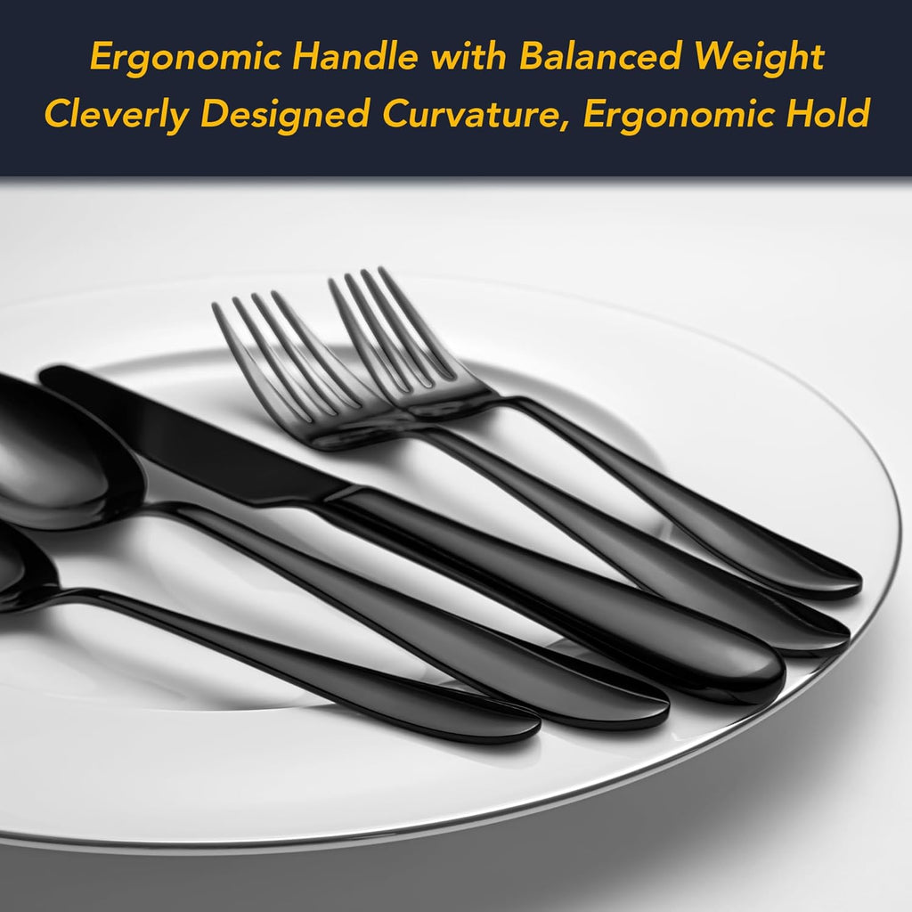 40 Piece Black Silverware Set Service for 8, EIUBUIE Premium Stainless Steel Black Cutlery Set, Mirror Polished Flatware Sets, Modern Kitchen Eating Utensils Sets Include Forks Spoons Knives