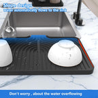 Kitchen Drying Mat for sink with a bulged edge,18"×12"Silicone Dish Drying Mat with built-in Drain Spout, Rubber Dish Mat for Kitchen (18"×12"black)