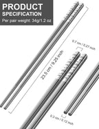 Metal Chopsticks Reusable 18/8 stainless steel Chopsticks 5 Pairs Classic Floral Dishwasher Safe Lightweight Non-Slip Chop Sticks 9 1/4 Inches Present Set