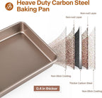 Rectangle Cake Pan, 9x11 Baking Pan, Deep Bread Pan Nonstick, Toaster Oven Tray Bakeware for Brownies, Heavy Duty, 11x9x2 Inch, Pack of 2, Gold, Easy Release