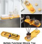 Silicone Bathroom Soap Dishes with Drain Spout-Bathroom and Kitchen Sink Organizer,Sponge Holder,Dish Soap Tray,Perfect for Dispenser,Scrubber,Bottle,Cup on Sink or Counter-Yellow 12"×4"