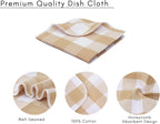 Waffle Weave Plaid Dish Cloths, 100% Cotton - 12 x 12 Inches, Ultra Soft Absorbent Quick Drying Dish Towels Buffalo Check Dish Rags for Kitchen, 6 Pack - Spring Summer - Beige and White