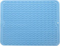 Silicone Dish Drying Mat for Multiple Usage,Easy clean,Eco-friendly,Heat-resistant Silicone Mat for Kitchen Counter or Sink,Refrigerator or drawer liner Light Blue L 16 inches x 12 inches