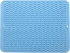 Silicone Dish Drying Mat for Multiple Usage,Easy clean,Eco-friendly,Heat-resistant Silicone Mat for Kitchen Counter or Sink,Refrigerator or drawer liner Light Blue L 16 inches x 12 inches
