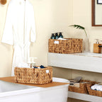 Wicker Baskets 2 Pack, Water Hyacinth Rectangular Storage Basket with Handles, Large for Organizing, Natural