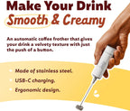 Joe’y High-Grade Milk Frother, USB-Powered Handheld Whisk for Coffee, Lattes, Matcha, Hot Chocolate, Dual-Speed Stainless Steel Frothing Wand with Travel Case, Double-Whisk, White