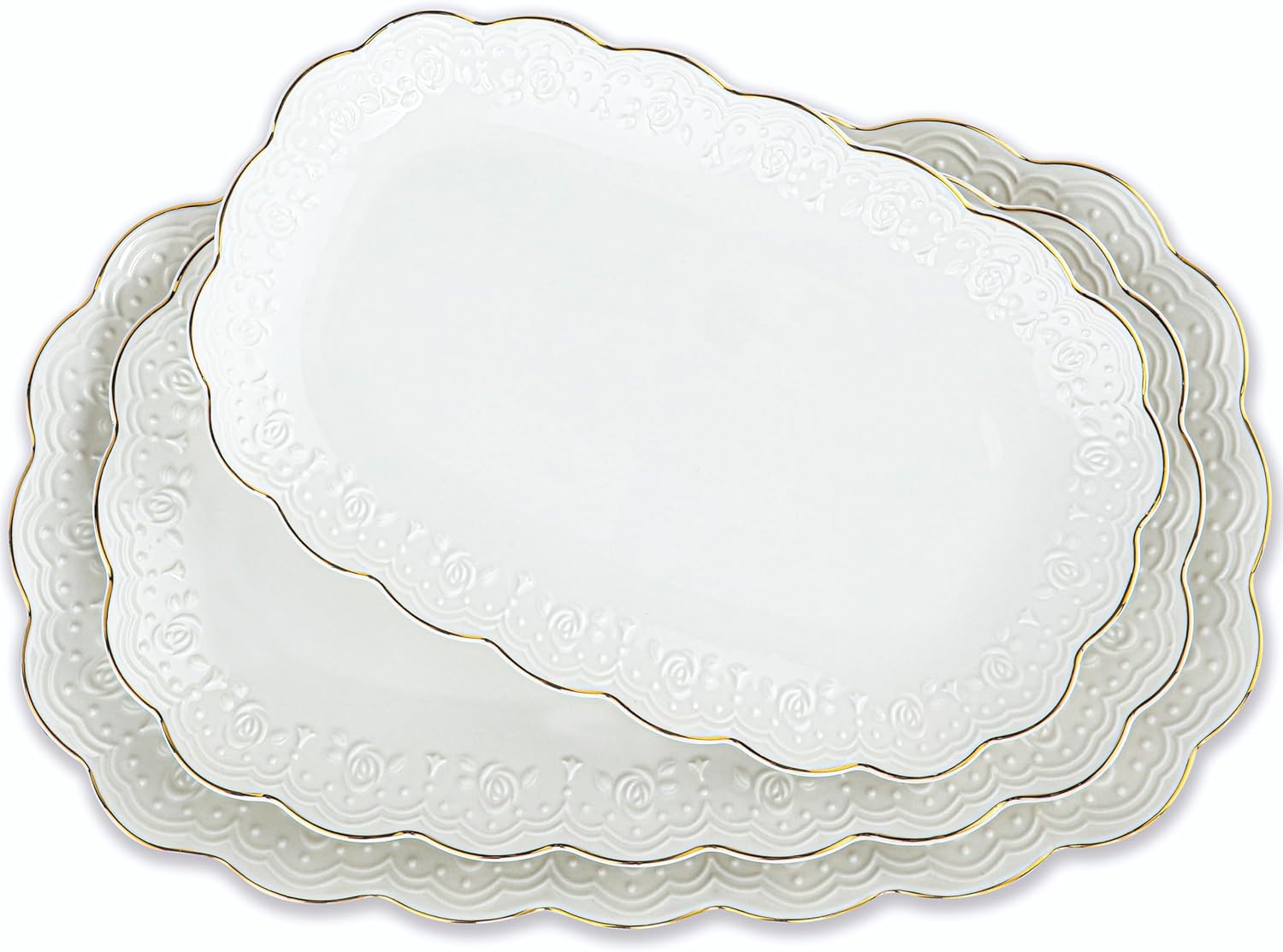 Kassel Ceramic Serving Platter Set | 16”/14”/12” Oval Serving Trays for Entertaining at Parties and Weddings | Oven Safe XL Serving Trays for Tacos, Steak, and Cake