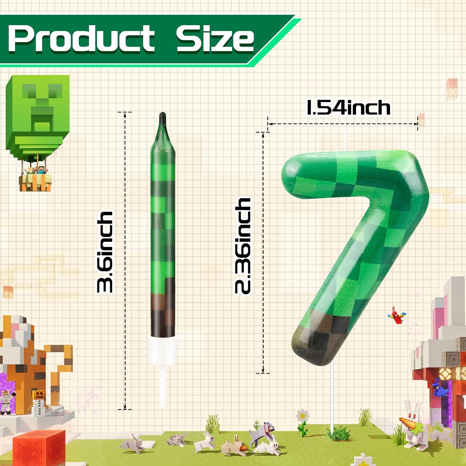 13 Pcs Dynamite Themed Birthday Cake Candles & Number 7 Candle Topper for Pixel Theme Birthday Party
