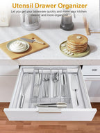 Silverware Organizer Metal Mesh, Drawer Organizer, Utensil Cutlery Tray Expandable Flatware Organizer with 7 Compartment Silver 9.4"~17.3" x 13.7"