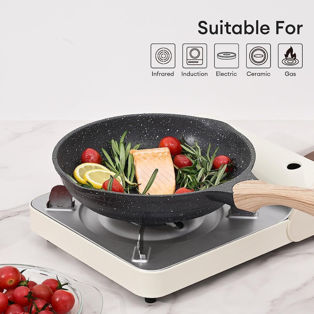 JEETEE 9.5 Inch Nonstick Frying Pan, Stone Coating Cookware, Nonstick Omelette Pan with Heat-Resistant Handle, Induction Skillet for Eggs (Grey)