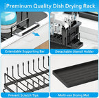 ANTOPY Sink Dish Drying Rack - Expandable Small Dish Rack Over Sinks with Silicone Drying Tray, Dish Drainer for Kitchen Counter with Cutlery Holder, Drying Rack Fit for 14’’-19’’ Kitchen Sink