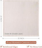 eFond Cheese Cloths | 4-Pack Double Layers, 20x20Inch Squares with Hemmed Edges | Grade 90 Reusable Cheesecloth for Straining | Unbleached Cotton Muslin Cloths | For Nut Milk, Butter, Baking & Cooking