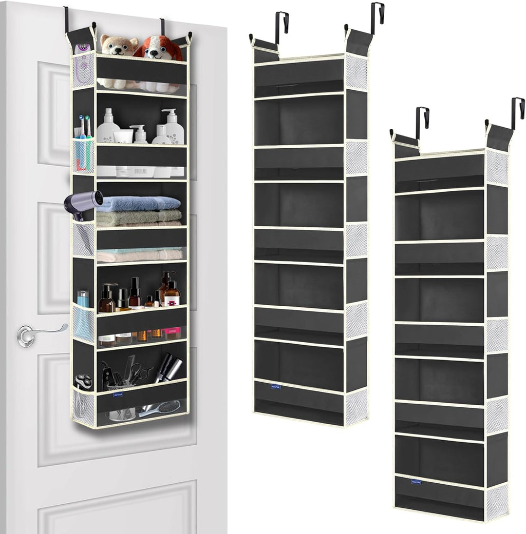2 Pack Over The Door Hanging Organizer 5-Shelves and 10 Side Pockets, Over The Door Storage for Bathroom and Bedroom, Back of Door Organizers for Kid's Toys (13"x5"x44", Black)