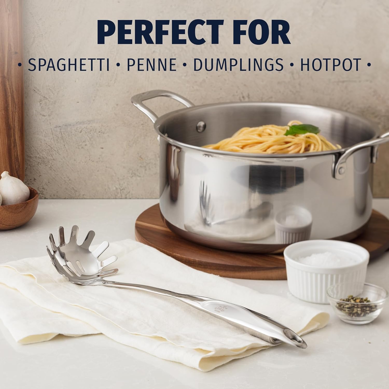 Zulay Kitchen Premium Stainless Steel Spaghetti Server – Pasta Fork with Teeth – Easy to Use & Clean Pasta Utensil – 12” Pasta Server