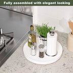 White Lazy Susan for Table, 12 Inch Non-Skid Bamboo Turntable Organizer for Salt Pepper Spices and Olive Oil Next to Stove, Wooden Lazy Susan Organizer for Kitchen Countertop Organizer