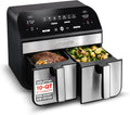 Gourmia Dual Basket Digital Air Fryer – 10 QT, FryForce 360° Technology, 7 Presets, Match Cook & Smart Finish, PTOA-Free Baskets & Crisper Trays, 1600W, Black