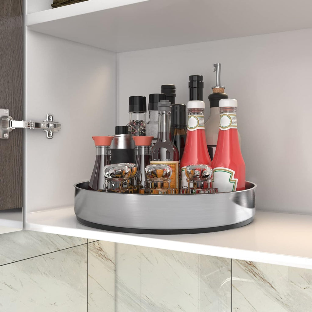 VAEHOLD Lazy Susan Turntable Spice Rack Organizer for Kitchen Cabinet, Storage Tray for Fruit, Snacks, Salad - Organizer for Cupboard, Pantry, Bathroom, Table, Cosmetic (Silver, 7 1/2‘’)