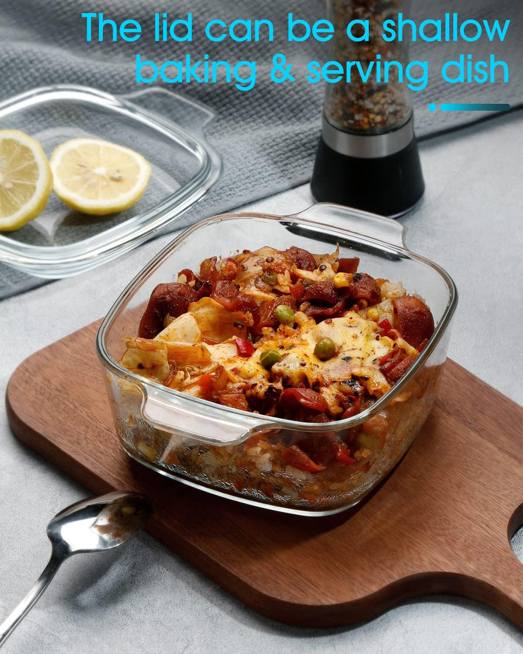 NUTRIUPS 1L Square Glass Casserole Dish with Lid, Mini Glass Casserole Cookware for Oven